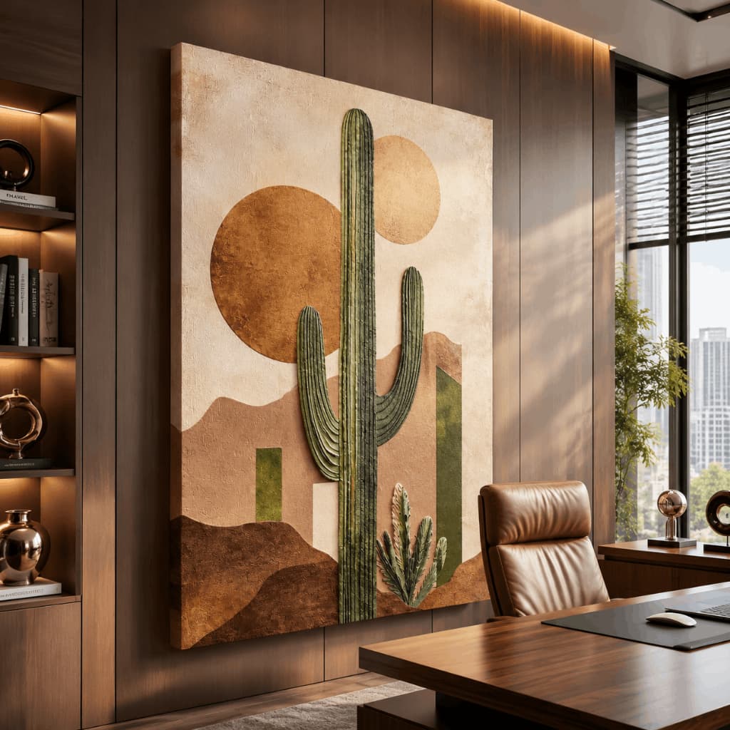 Quadro Decorativo Cacto Boho Deserto Abstrato Sala Escritório MDF Moderno