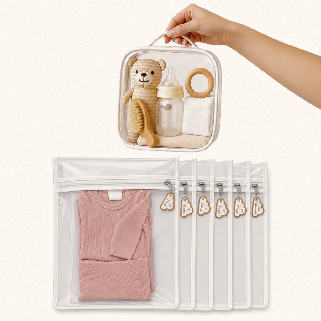 6 Saquinhos Bebe Organizador Mala Maternidade TAG + 1 Frasqueira Porta Fraldas Remédio Higiene.