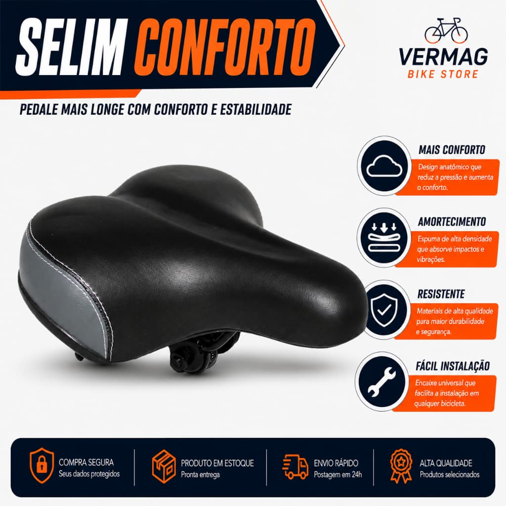 Selim Banco Bicicleta Largo Confortável C/ 2 Molas Macio Elleven