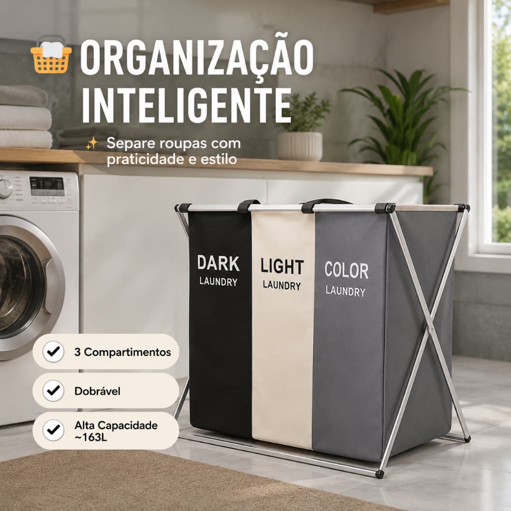 Cesto Roupa Suja cesto de roupa suja moderno Dobravel 3 Compartimentos Organizador