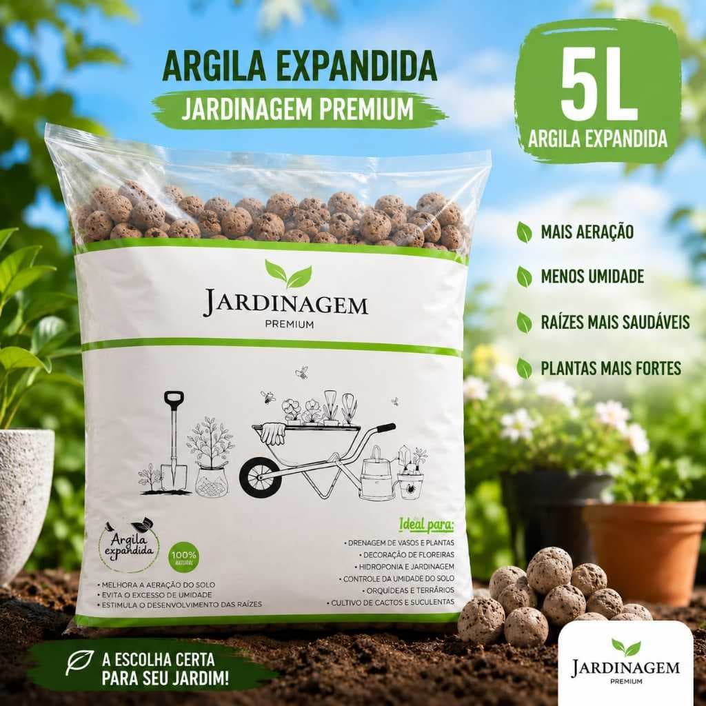 Argila Expandida 5L Jardinagem Premium Drenagem Vasos Plantas Hidroponia Orquídeas Decoração