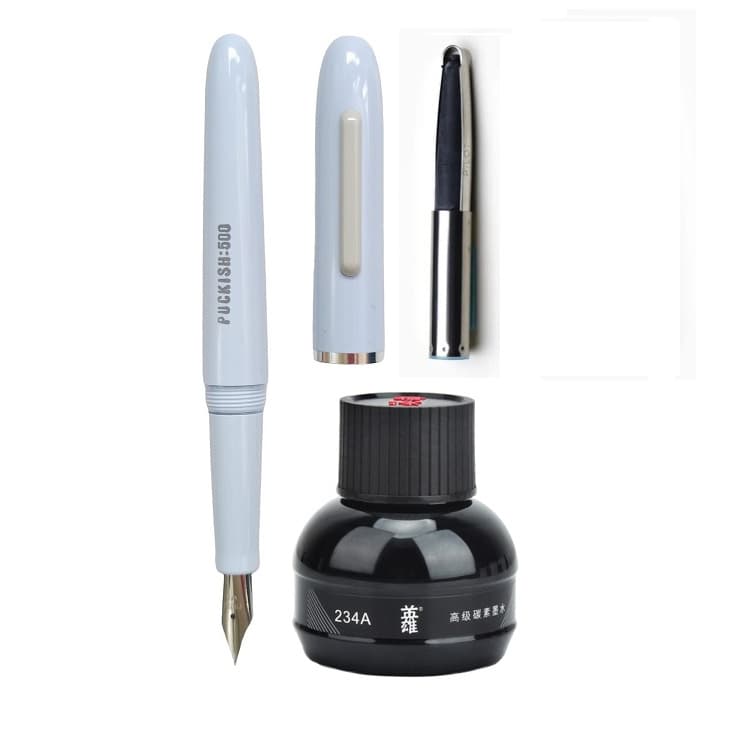 Caneta Tinteiro Pilot Puckish Azul Fina + Conversor Con-20 + Tinta Caneta Tinteiro Hero Cor Preto 70ml Igual Kakuno