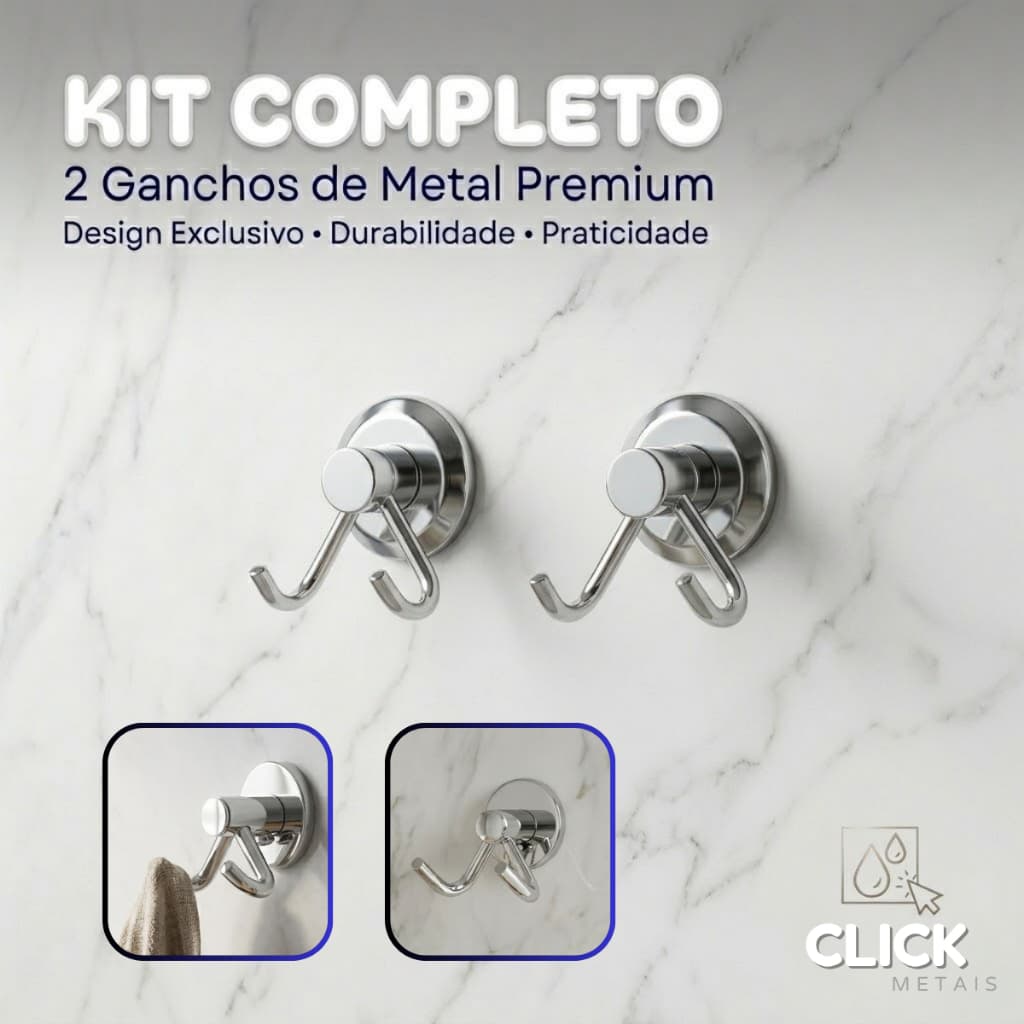 Kit 2 Cabides Banheiro Parede Gancho Duplo Alumínio Resistente Porta Toalha e Chaves