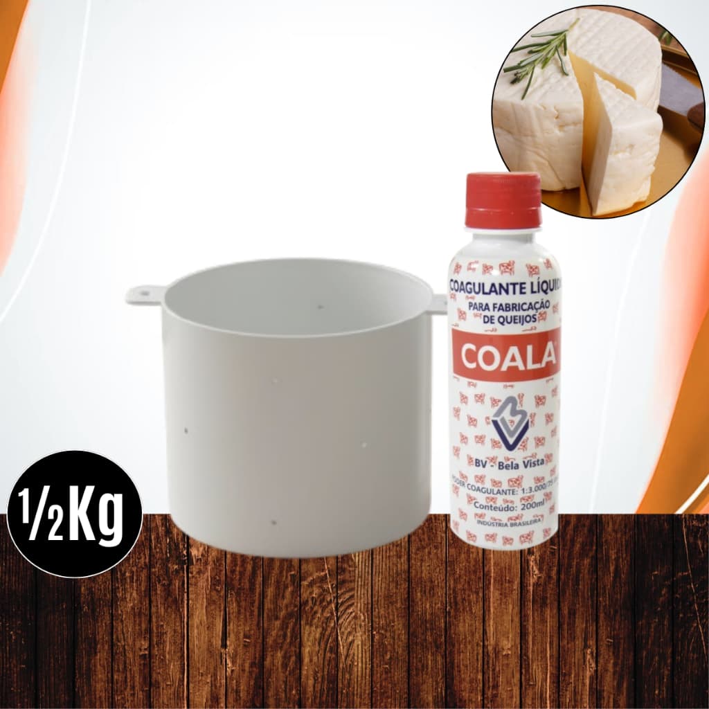 Forma 500g OPUSPLAST + Coalho Líquido 200ml Coala p/ Queijos Minas Frescal e Requeijão