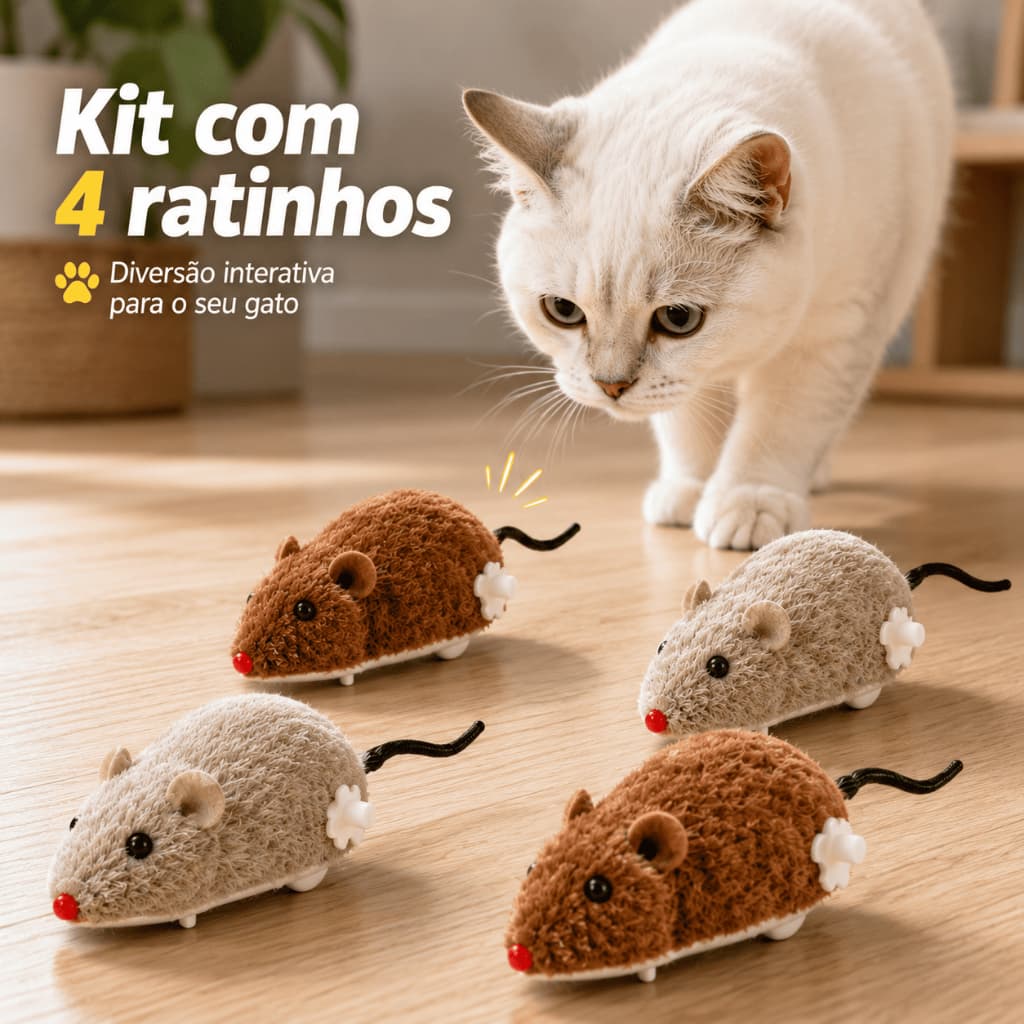 Kit 04 Ratos Ratinhos Brinquedo De Fricção  A Corda Pelúcia