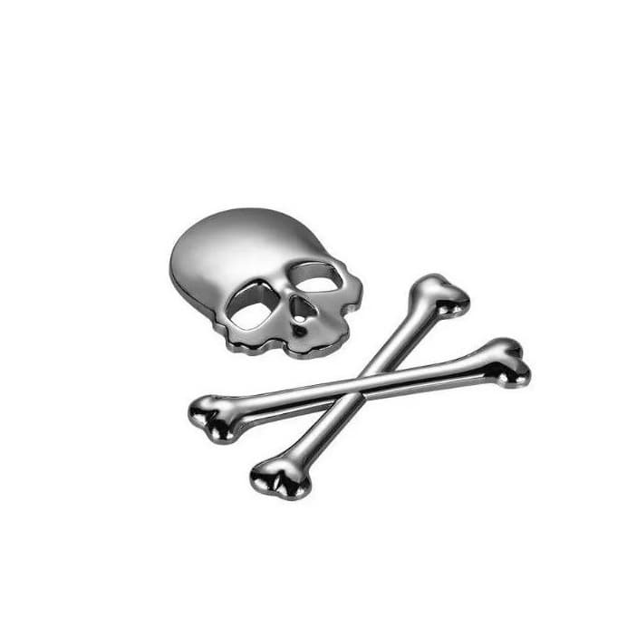 Emblema Tunning Caveira Skull Cromado 3D Maverick V8 Ranger Dodge