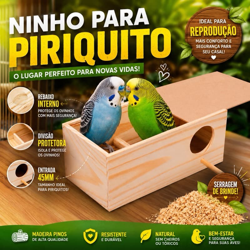 Ninho Para Periquito Pássaros Para Reprodução + Serragem