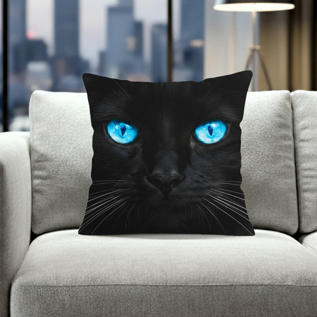 Capa De Almofada Estampada Com Zíper - Gato Preto
