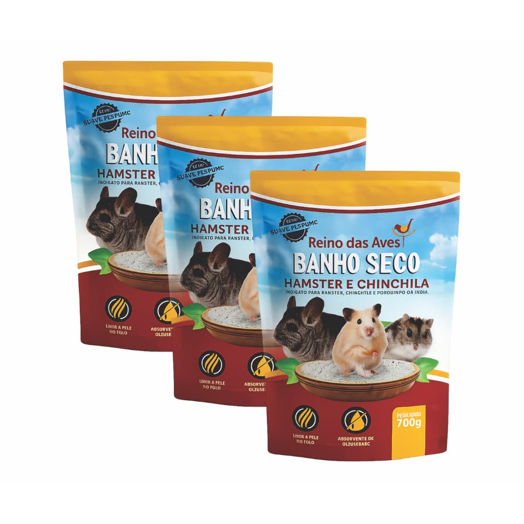 Kit 3un Banho Seco Para Hamster Chinchila 700gReino Das Aves