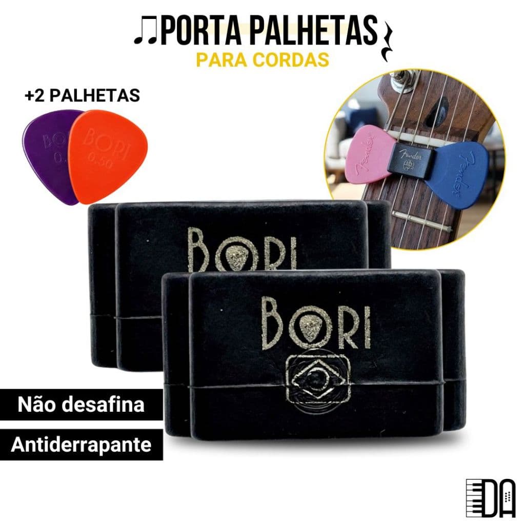 Kit 2 Porta Palhetas Bori Para Violão Guitarra com 2 Palhetas Emborrachado