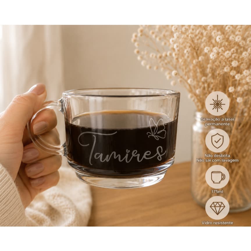 Xícara de Vidro Empilhável Personalizada a Laser | 175ml
