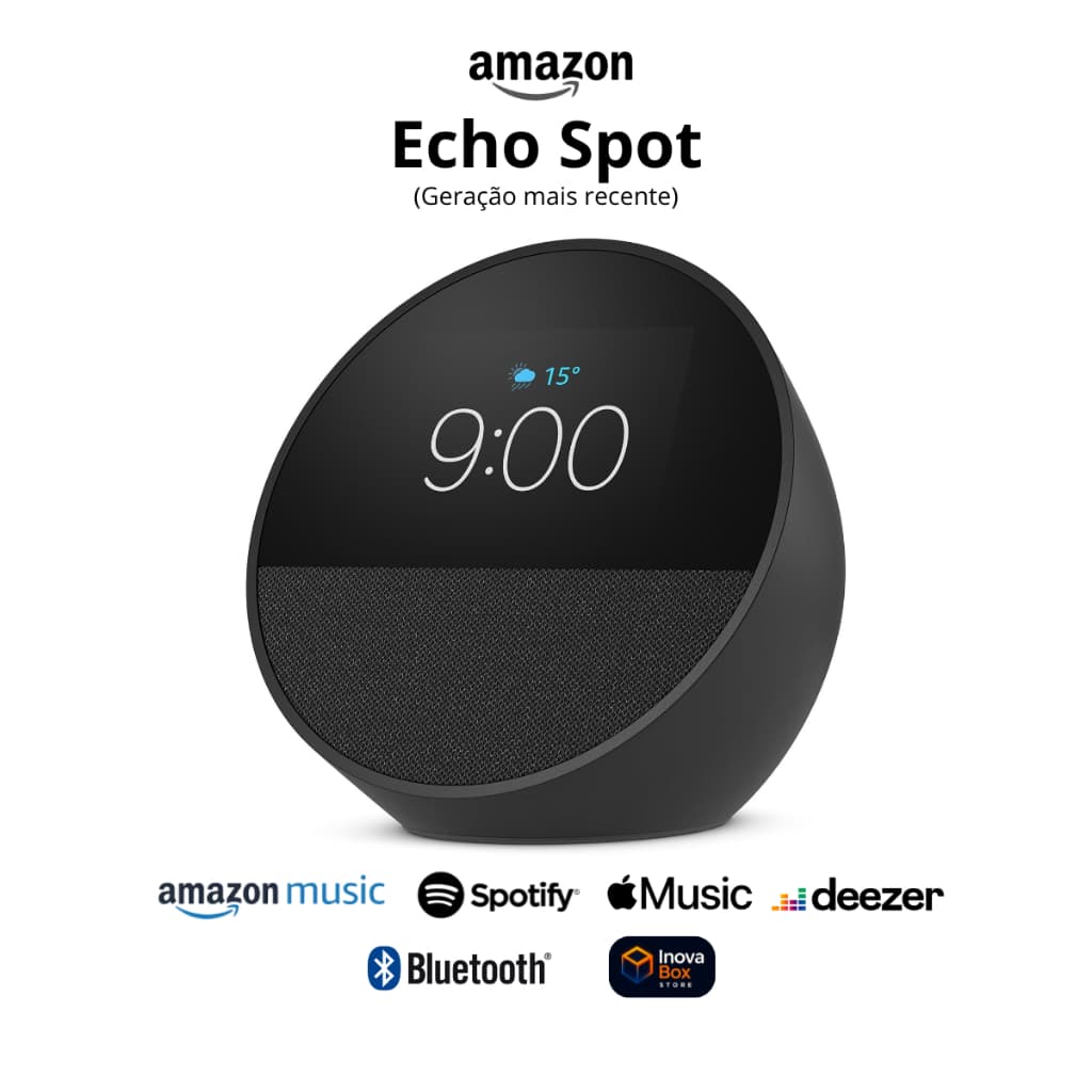 Echo Spot Alexa com Tela Touch, Relógio Inteligente e Som Potente - Modelo mais recente | Preto, Branco e Azul