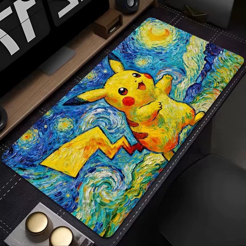 Mousepad Gamer 80x30 Antiderrapante Pikachu Noite Estrelada Sunflowe Cute Kawaii Pkm Anime