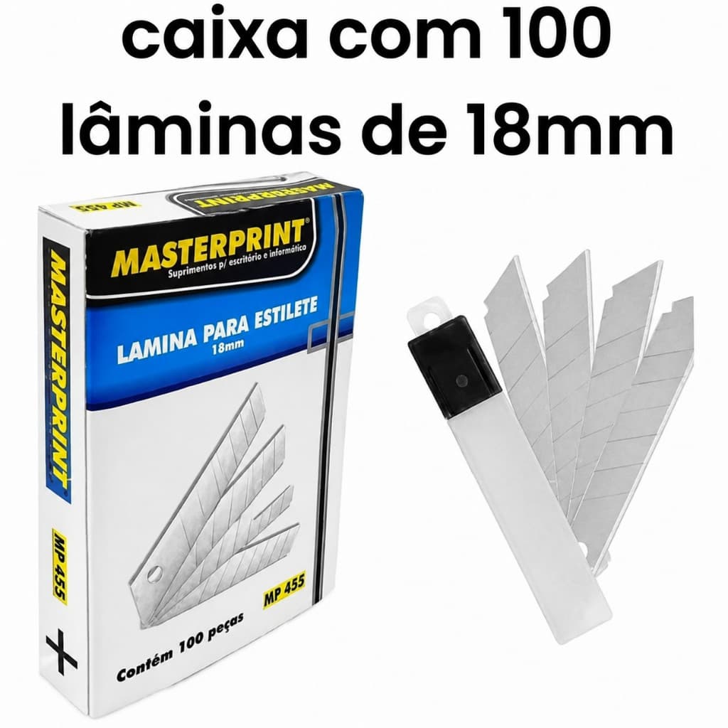 Lamina De Estilete Larga 18mm Masterprint Cx C/ 100 Unidades SUPER PROMOÇÃO!!!!!!