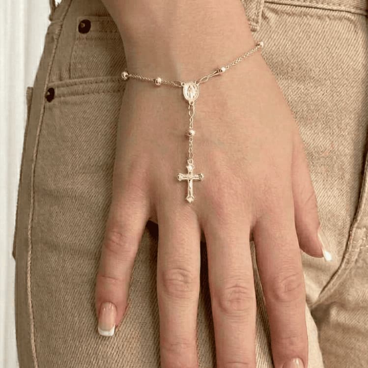 Pulseira Terço Nossa Senhora Aparecida Folheado a Ouro18k e Prata925 Cristão