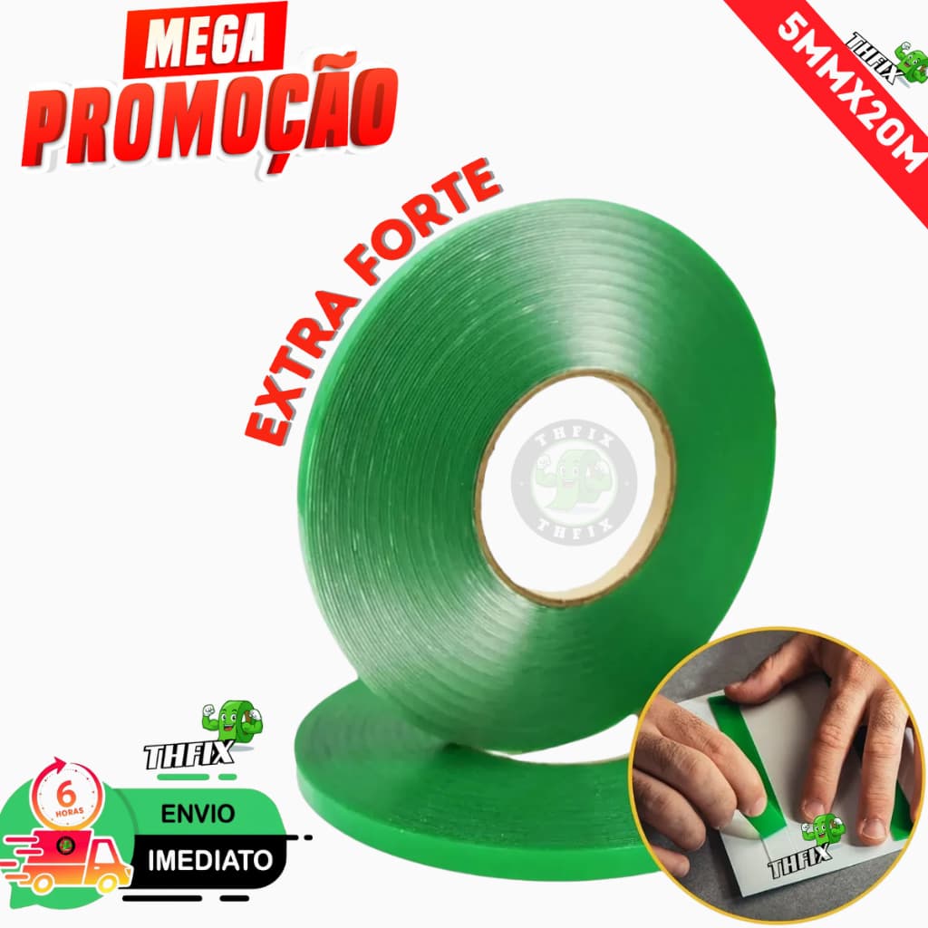 Rolo Dupla Face Extra Forte 5mmX20M Acrilica Transparente ideal para PVC Cabeceira ENVIO FULL