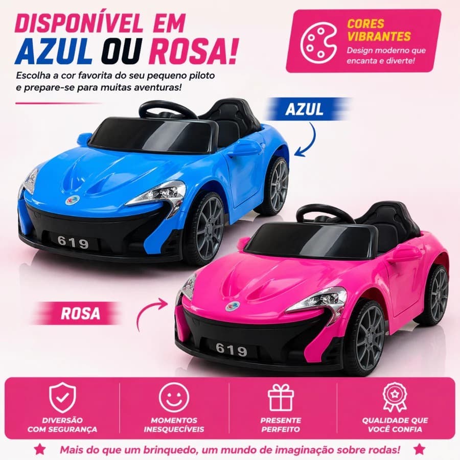Mini Carro Eletrico Infantil 6v Veiculo Esportivo Recarregavel Azul