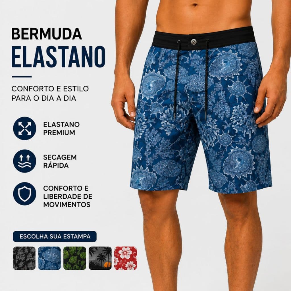 Bermuda Masculina Tactel Elastano Com Bolso