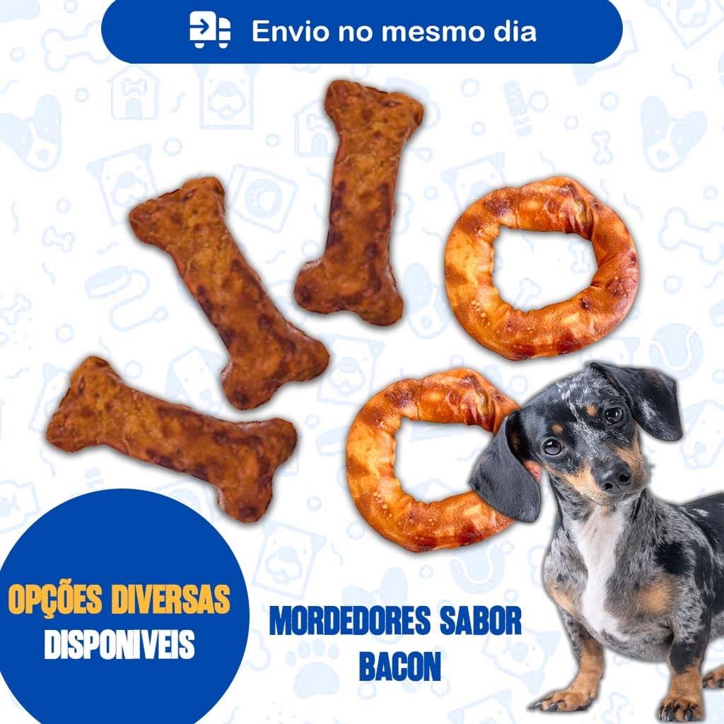 Petisco Para Cachorro Osso Natural Defumado Todos os Portes Sabor Bacon