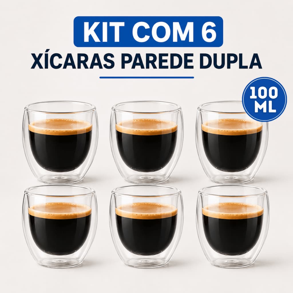 Kit Copo Parede Dupla de Vidro Café Expresso Caneca Chá Parede Dupla Vidro Cantinho Escritório
