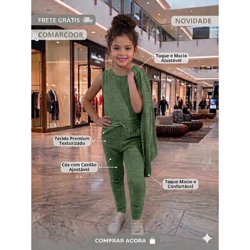 Conjunto 3 Peças Infantil Menina Tecido Premium Calça e Cardigan Conjunto Infantil Blogueirinha Lindo Com Casaco