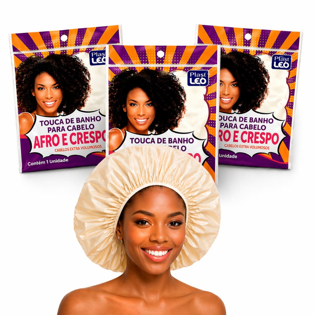 Touca de Banho para Cabelo Afro e Crespo Extra Volumosos kit com 3 unidades de cores sortidas