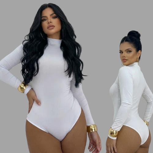 Body Feminino Manga Longa Segunda Pele Conforto Liso Moda Gringa Atemporal Gola Alta Estiloso