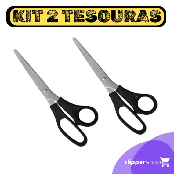 KIT 2 Tesouras Multiuso Grande 21 cm Aço Inox Cabo Preto Masterprint