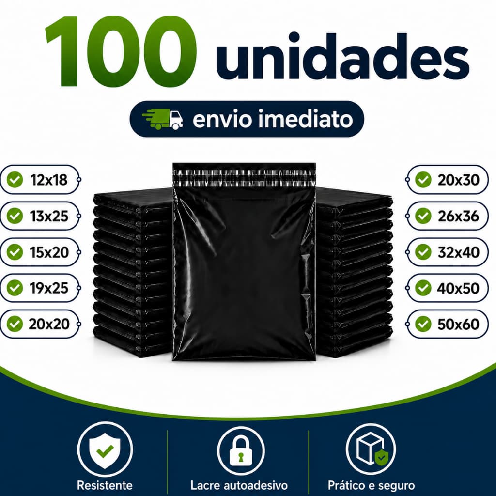 Kit 100 Envelopes de Segurança para Envios – Embalagem Resistente com Lacre | Várias Medidas