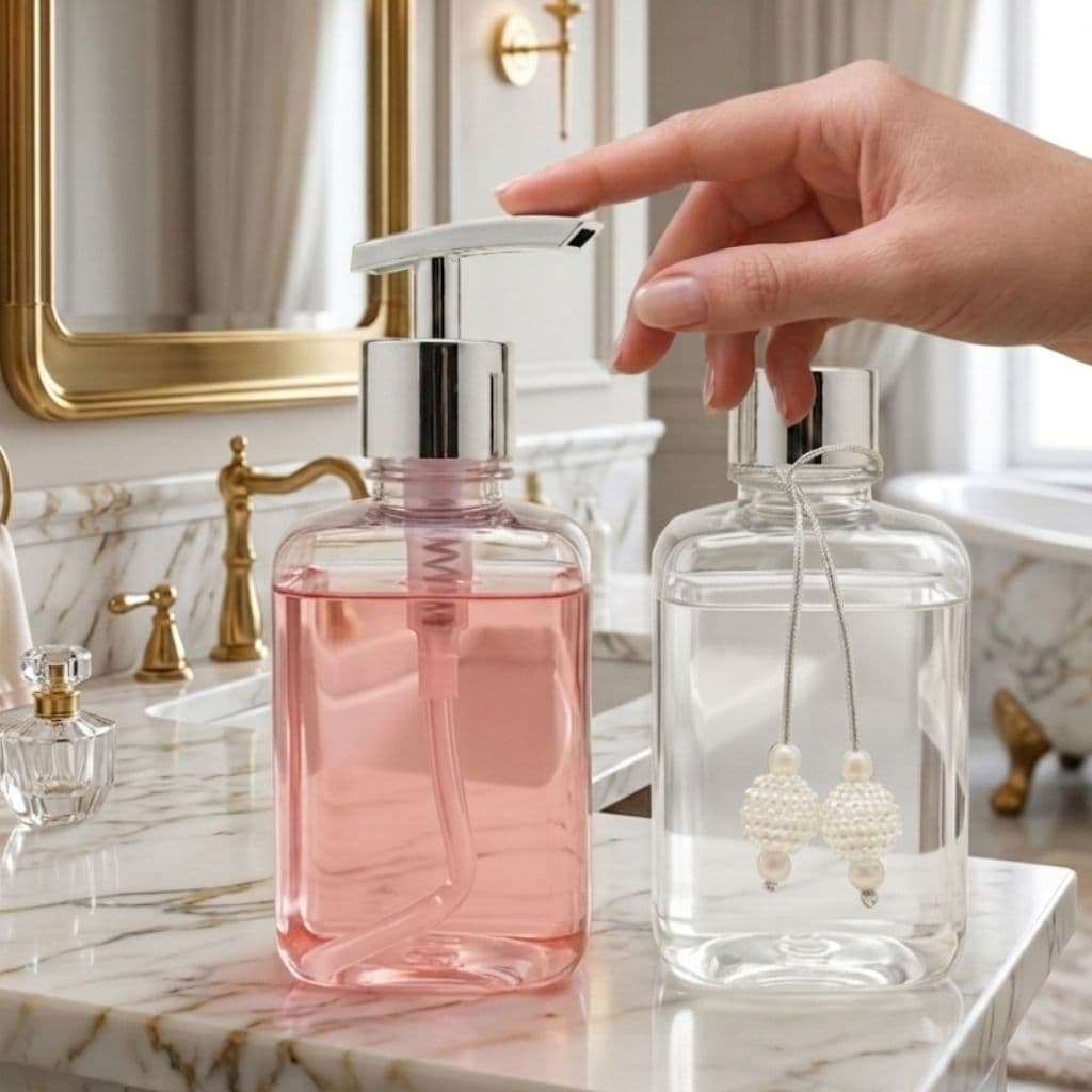 Kit Completo Lavabo Banheiro Frasco Pet Plástico Linha Premium Aromatizador e Saboneteira 350ml LUXO