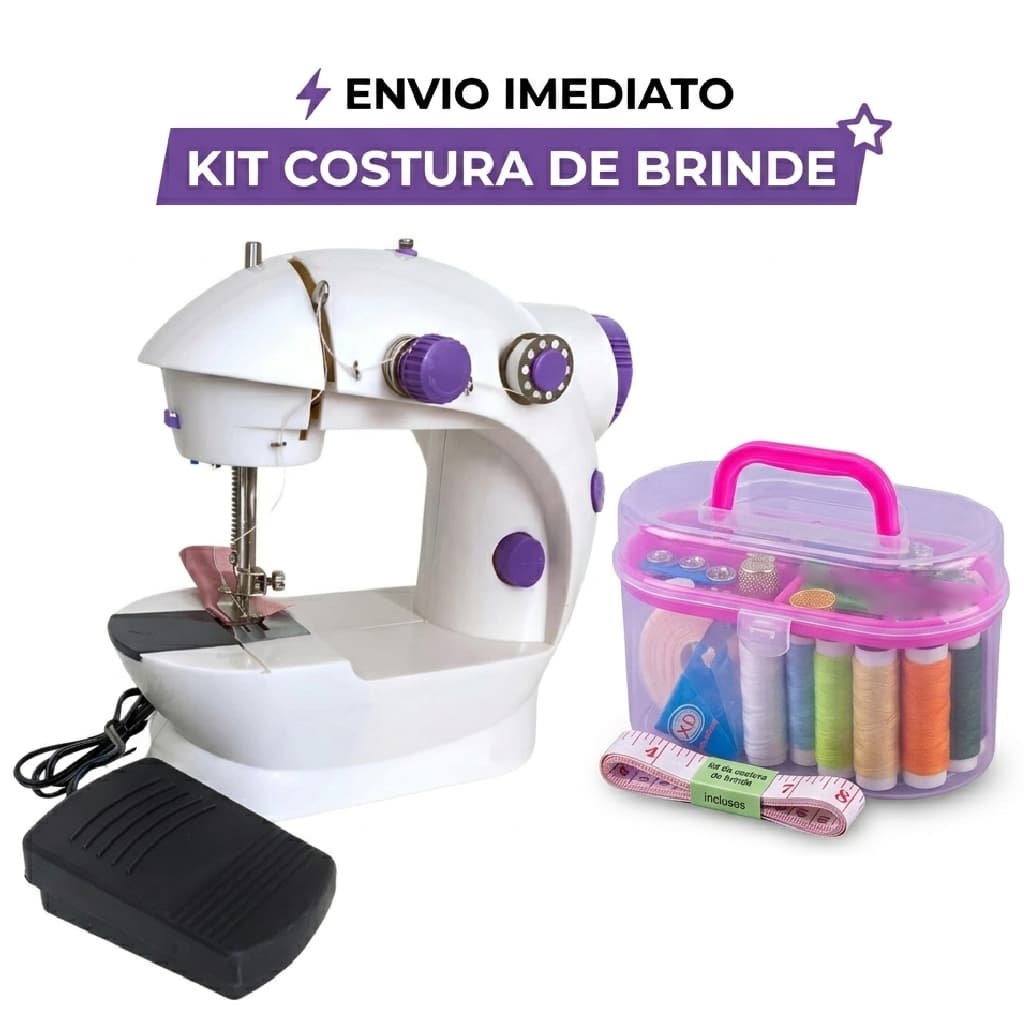 Mini Maquina Costura Elétrica com Pedal 110v-220v + BRINDE
