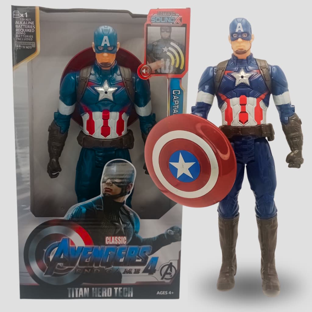Boneco Capitão América Brinquedo Dos Vingadores 30cm Articulado Com Som Escudo Item Colecionável Alta Qualidade