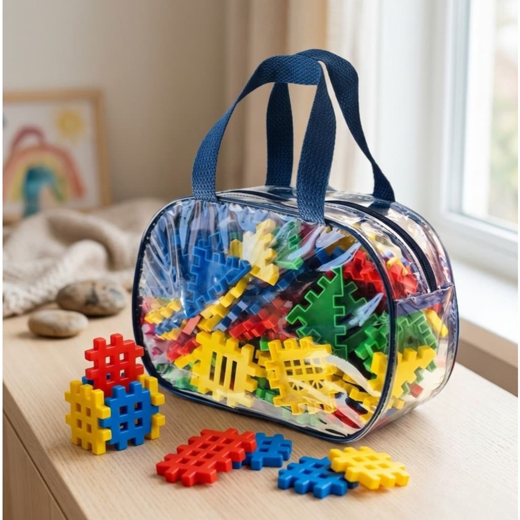 Blocos Casinha De Montar Bolsa Com 96 Peças Coloridas