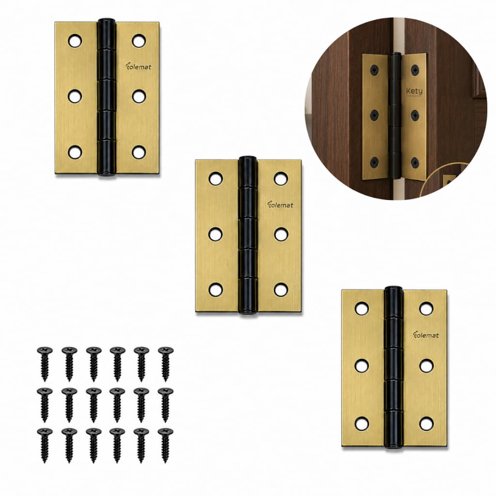 Kit 03 Dobradiças De Porta Madeira Tolemat 3 1/2 Ouro Velho Reforçada