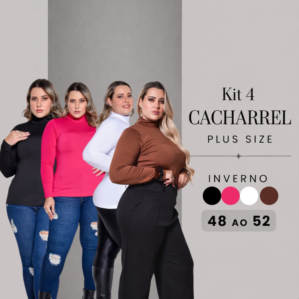 Kit 4 Cacharrel Plus Size Feminina Manga Longa Gola Alta Segunda Pele Super Elegante 46 ao 52