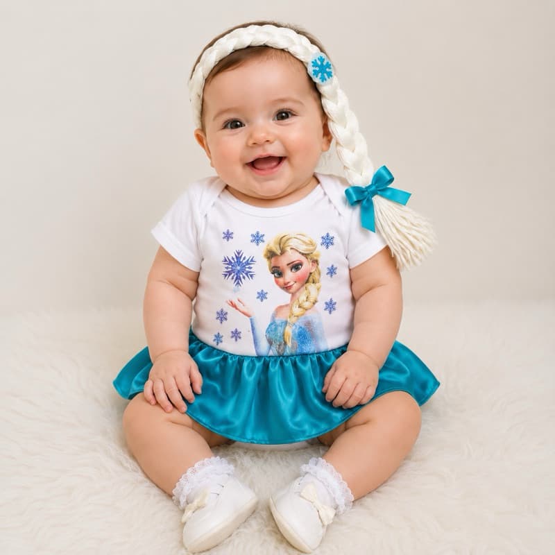 Body Bebê Temático menina - Frozen - Elsa -  Anna - Kit Mesversário fantasia