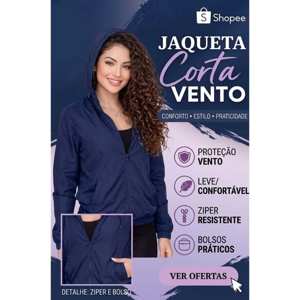 Jaqueta Corta Vento Feminina Tactel Leve, Com Bolso e Capuz Para Tudo ou Ocasiões