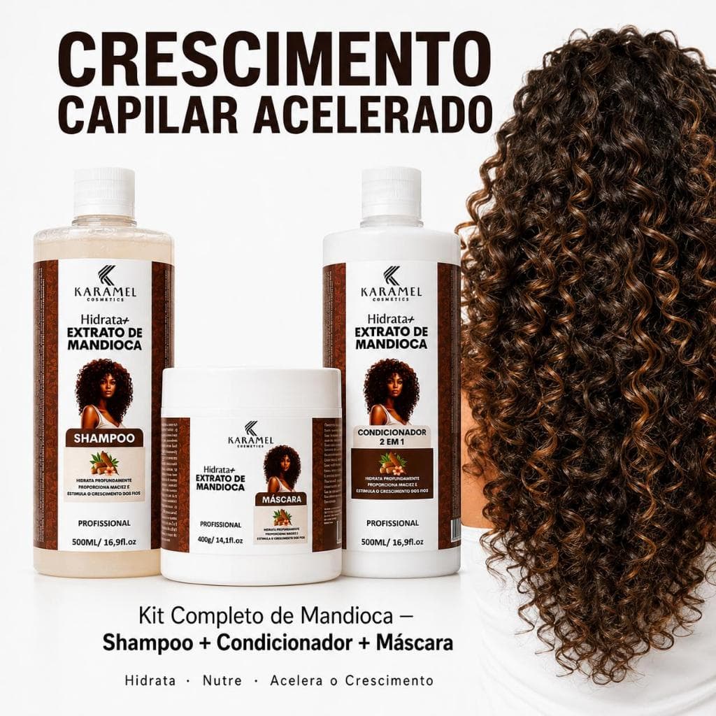 Kit de Mandioca  Shampoo Condicionador Máscara 1,4KG Crescimento Acelerado Hidratação Profunda Fortalecimento Brilho