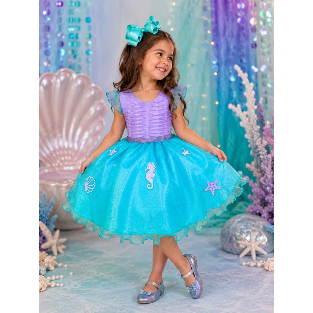 Vestido Princesa Ariel Fundo do Mar Festa Luxo Aniversário Menina de 1 a 12 anos