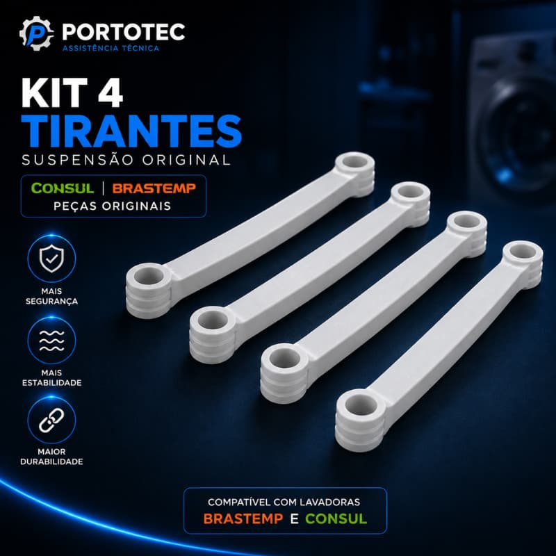 Kit 4 Tirantes 11cm Lavadora Compatível Brastemp Consul 7 a 12kg Borracha Suspensão