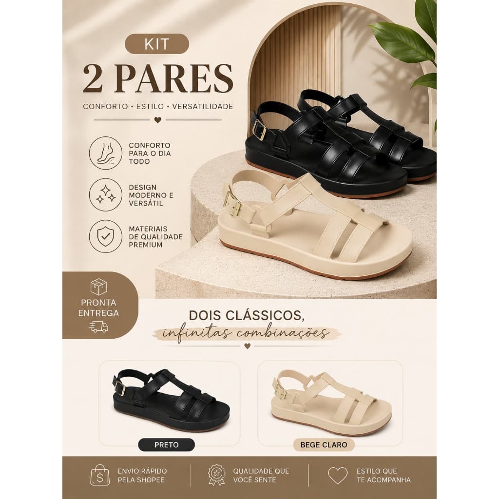 Combo 2 Sandalia Papete Femininas Adulto Plataforma Alta Super Conforto