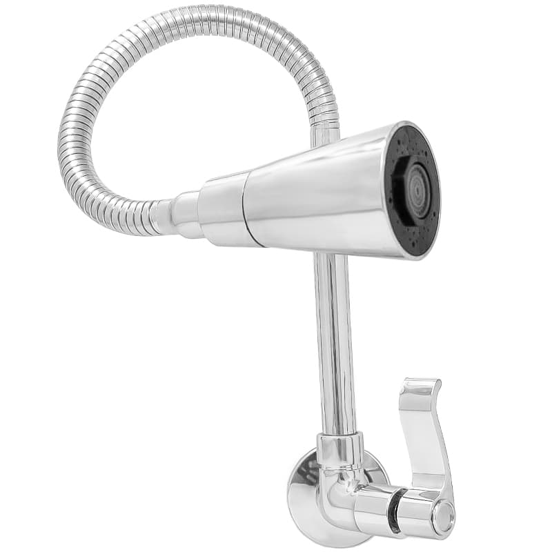 Torneira Cozinha Parede Luxo Metal Tubo 3/4 Inox Duplo Jato Flexível