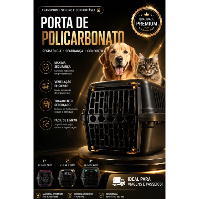 Caixa de Transporte Pet Preta com Porta de Policarbonato – Segurança e Conforto para seu Pet