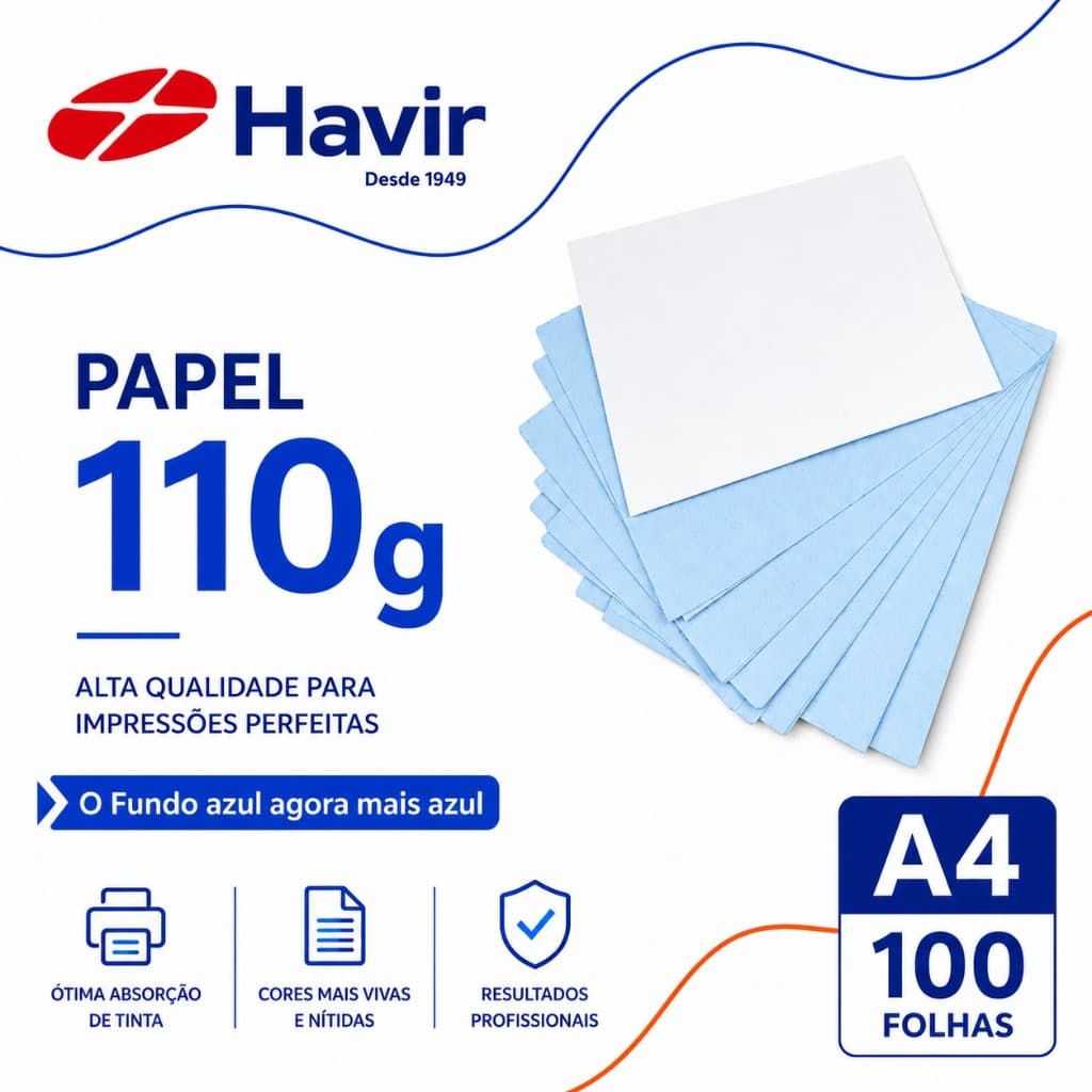 100 folhas Papel Havir NOVO AZULÃO Sublimático A4 Fundo Azul SECAGEM RÁPIDA 110g sublimação Blue paper