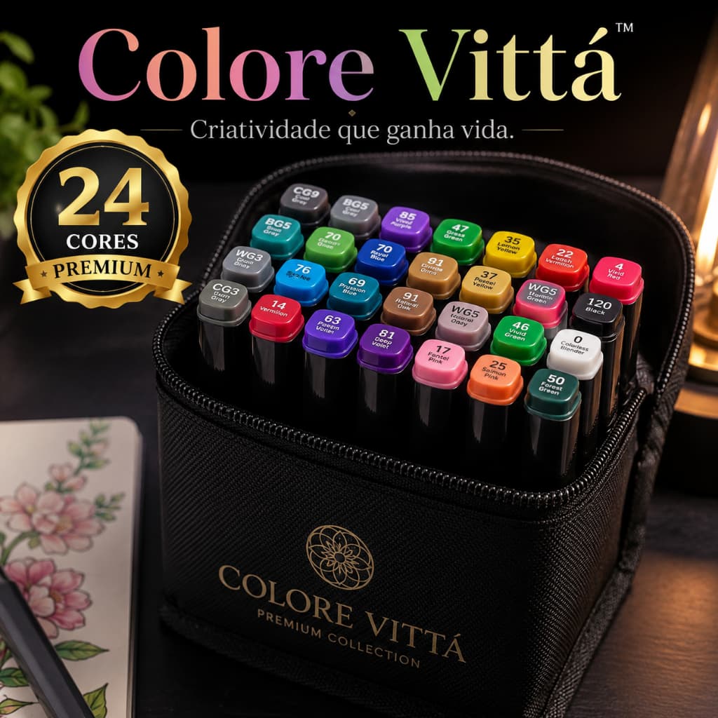 Canetas Hidrográficas 24 Cores + Ponta Fina + Para Desenho + Estojo Premium