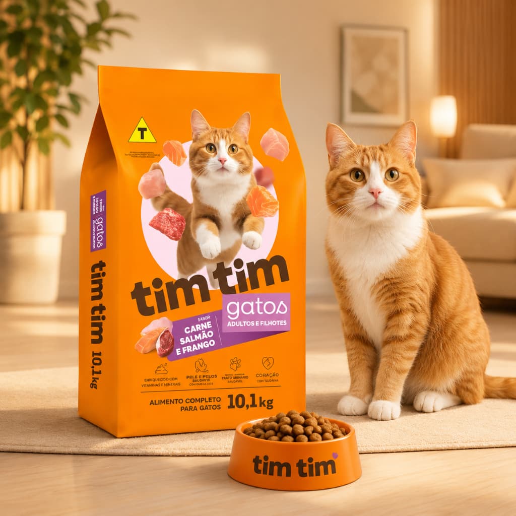 Ração Gatos Gato Adultos Filhote  Tim Cat Carne Salmão Frango Premium 27% Proteína 10kg
