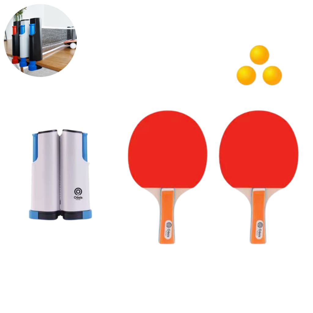 Kit 2 Raquetes Ping Pong Tênis De Mesa Com 3 Bolas + Rede De Tênis Retrátil Extensível