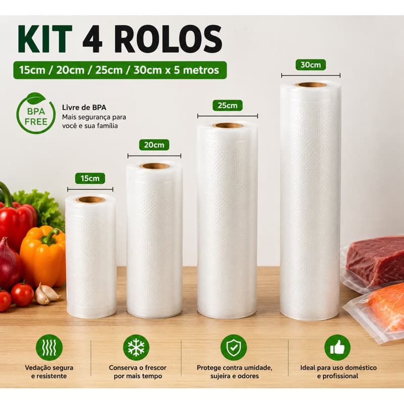 Rolo para Embalagem a Vácuo com Ranhuras – Compatível com Seladora a Vácuo, Conserva Alimentos bobina wk sportline