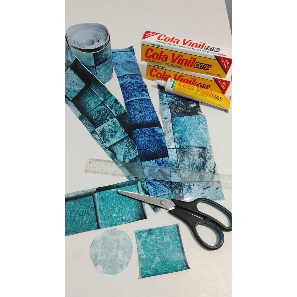 Remendo Para Piscina De Vinil 2 Colas 75g cada Kit Completo Reparo Rápido 2 Faixa Vinil 0,05cm x 50cm ESTAMPA SORTIDA