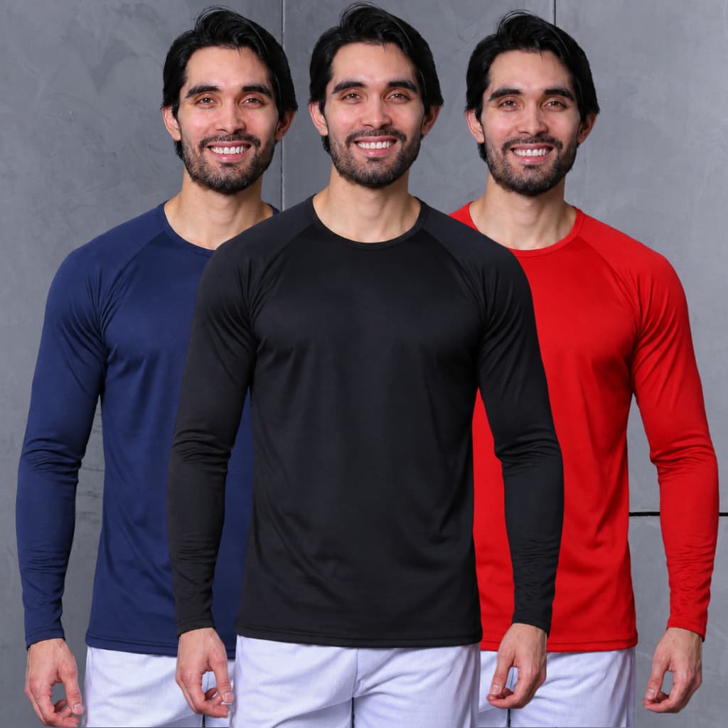 Kit 3 Camisetas Térmicas Manga Longa Segunda Pele Proteção UV 50+ Masculinas Unissex
